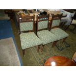 Three Edwardian Mahogany framed Dining Chairs having turned front legs and bobbin turned details to