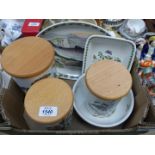 A box of Portmeirion china including a fish patterned serving plate and bowl,