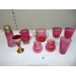 A small quantity of Cranberry Glass including sugar shaker, tumblers, jug, mug etc, some chips.