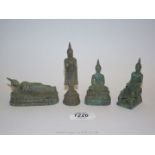 An unusual set of Thai verdigris miniature bronze buddhas, possibly from a domestic shrine,