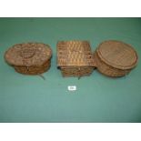 Three wicker ware sewing baskets