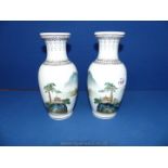 A pair of Chinese Vases with mountain and pagoda scenes,