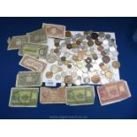 A quantity of foreign coins and Italian notes including lire,