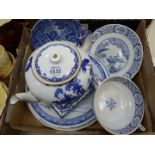 A small quantity of blue and white china including a Royal Doulton tile, Limoges plate, Spode plate,