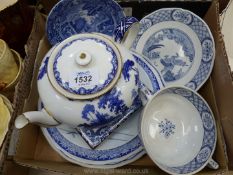 A small quantity of blue and white china including a Royal Doulton tile, Limoges plate, Spode plate,