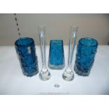A blue Whitefriars bark effect vase,