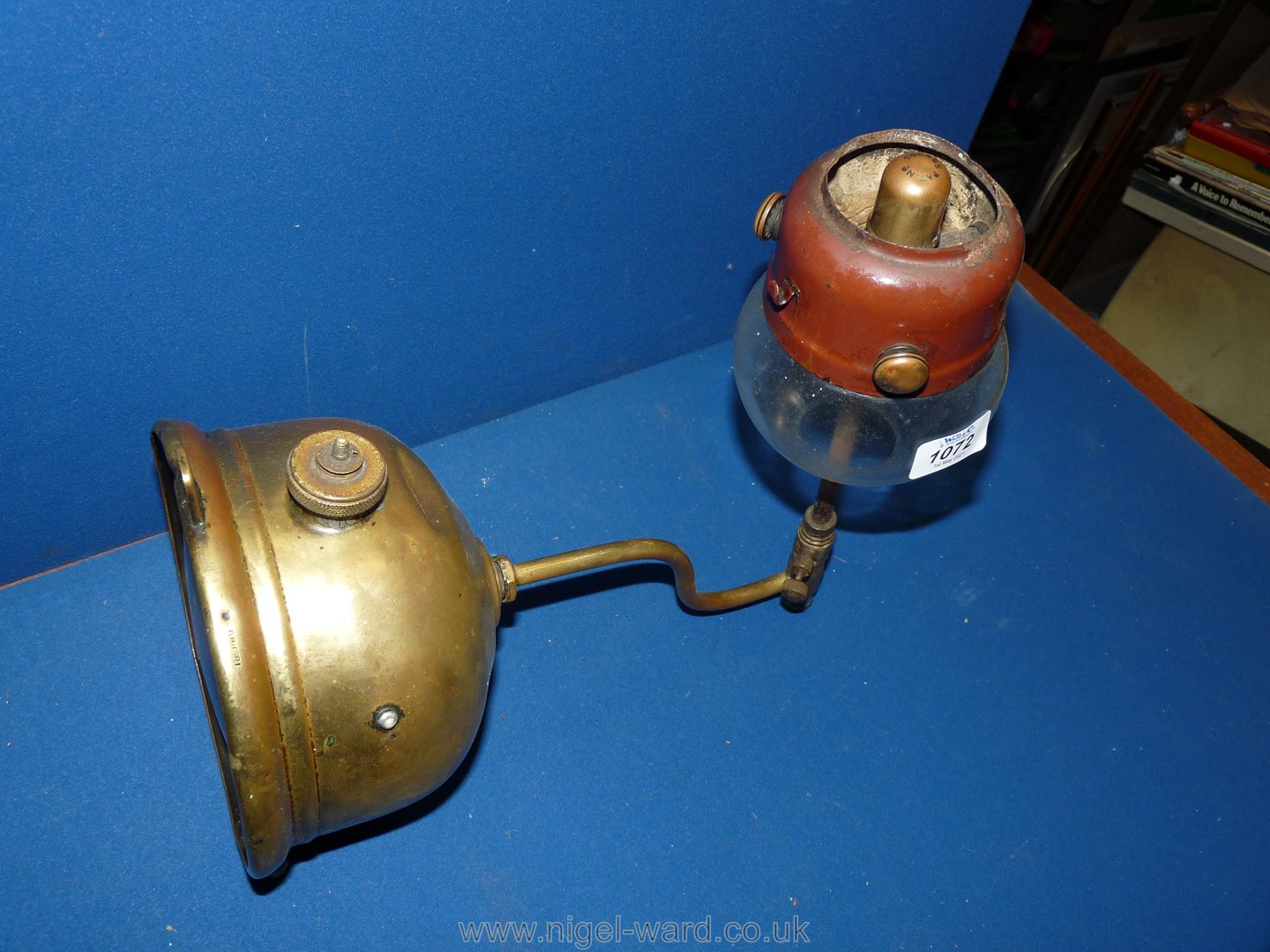 A brass wall hanging pressurised Oil Lamp possibly tilly. - Image 2 of 2