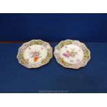 A fine pair of 19th century Meissen plates painted with Deutsche blumen and with reticulated rims