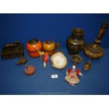 A quantity of ethnic items including papier mache vase and boxes.