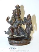 A fine Indian Bronze of Ganesh unusually accompanied by a consort, 18th-19th century, 5 3/4" tall.