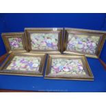 Five framed contemporary rectangular porcelain Plaques decorated with fruit, after B.