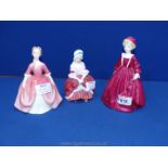 Three Royal Doulton figures: Peggy, Debbie and Grandmothers Dress.