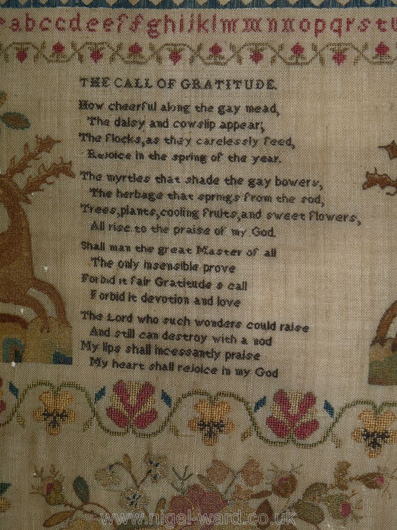 A good Georgian finely worked Sampler featuring floral border, - Image 3 of 4