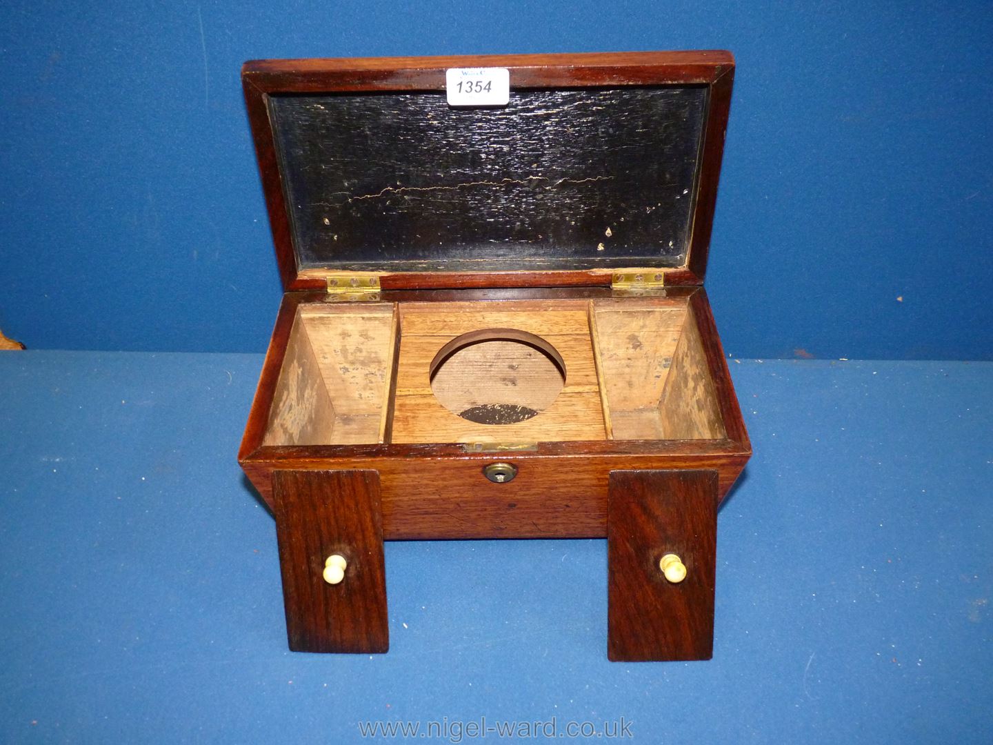 An Oak sarcophagus Tea Caddy with beaded detail to edge, two compartments, 12" x 6 1/2". - Image 2 of 4