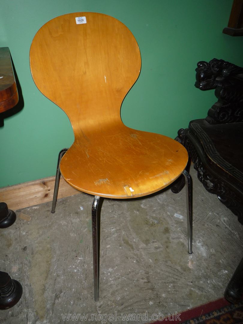 A laminated/bent-wood seated and backed ''Keeler'' type Chair having chromium plated legs, - Image 2 of 2