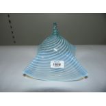 A Victorian handkerchief shaped Smoke Bell in pale blue spiral pattern.