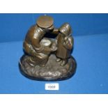 A Bronze figure of a soldier helping a young child, on marble plinth, 'H.