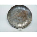 A Japanese iron Dish inlaid in copper with a design of an eagle among pine branches,