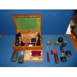 An interesting Apothecary Box, 12 1/2'' x 9'' x 5 1/2'', containing medicine bottles,