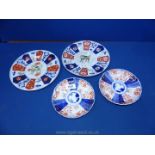 Two old Imari plates with Dog of Fo decoration, 8 1/2'' diameter and two Imari plates, a/f,