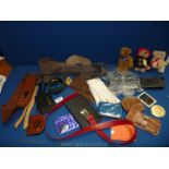 A quantity of miscellanea including leather gloves, belts, purses, little Teddy bears,