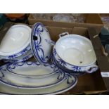 A blue and white 'Empire' part Dinner service by Crown pottery including three graduated meat