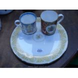 Three pieces of souvenir china for the Golden Jubilee of Queen Elizabeth II: Royal Worcester cake