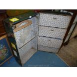 A large dark green Travelling Trunk by ''Watajoy, London'', with black leather banding,