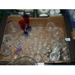 A quantity of glasses including brandy glasses, glass cocktail stirrers,