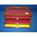 An individual coin Tray/box with three drawers, 15" x 4 1/2" x 7 1/2".