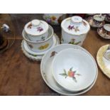 A quantity of Royal Worcester 'Evesham' including two biscuit barrels, fruit bowls, souffle dish,