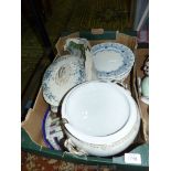 A box of china including vegetable Tureens to include Losolware and Savoy,