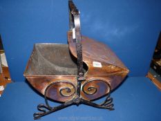 A late 19th c. Arts and Crafts copper Coal Scuttle with wrought iron handles and mounts.