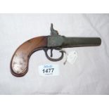 An antique top hammer Percussion muff Pistol having engraved scroll decoration to the action,