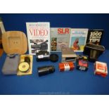 A quantity of photographic items including a Zenit E 35mm SLR Camera with a Helios 58mm f/2 Lens,