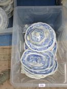 A 19th c. blue and white 'India Temple' part Dinner service, mostly a/f., badly damaged, stapled.