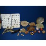 A quantity of Soapstone, ashtrays, eggs, marble egg,, horn ornament etc.