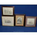 Four detailed drawings including; Lake Lugano (signed), The Church,