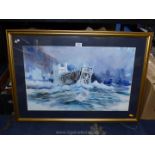 A large Watercolour depicting a stormy coastal scene indistinctly signed, dated 2001,