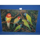 An Oil on board painting of Macaws, signed Mary Brooms 1971.