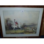 A large framed fox hunting Print, unsigned. 30 1/2" x 24 1/2".