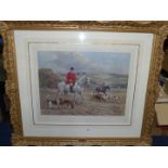 A large ornate framed Print of huntsman and hounds, ''H.O.