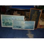 A large Print of grey horses galloping, along with a print depicting a seascape, etc.