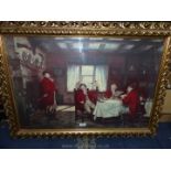 A large ornate framed Frank Moss Bennett print 'Before The Hunt'. 37" x 27".