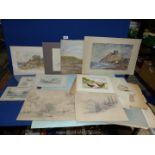 A portfolio of unframed drawings and watercolours, mainly dating from the 1860's.