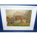 A framed and mounted Oil on board depicting a Tyrolean scene, signed lower right 'J. Gulikers'.