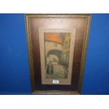 A framed and mounted pencil signed coloured Etching by Belgian artist Alfred Van Neste of a street