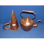 A conical Copper ale/cider warmer and a brass/copper Kettle.