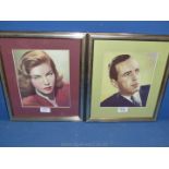 A pair of framed studio Prints of Humphrey Bogart and Lauren Bacall.