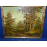 An Oil on canvas depicting a woodland scene signed lower right, I. Cafieri, 26 1/4" x 22 1/4".